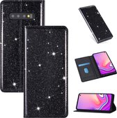 Voor Samsung Galaxy S10 + ultradunne glitter magnetische horizontale flip lederen tas met houder en kaartsleuven (zwart)