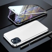 Voor iPhone 11 Pro schokbestendige magnetische attractie lederen bord + gehard glazen beschermhoes (zilver)