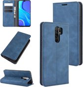 Voor Geschikt voor Xiaomi redmi 9 retro-skin zakelijke magnetische zuig lederen tas met houder & kaartsleuven & portemonnee (donkerblauw)