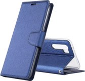 Voor OPPO A91 ALIVO canvas dagboek zijde textuur horizontale flip lederen case met houder & kaartsleuven & portemonnee & fotolijst (blauw)