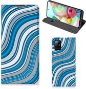 Hoesje Geschikt voor Samsung Galaxy A71 Book Case Golven Blauw