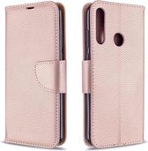 Voor Huawei Y6P Litchi Textuur Pure Kleur Horizontale Flip PU Lederen Case met Houder & Kaartsleuven & Portemonnee & Lanyard (Rose Goud)