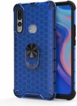 Voor Huawei Y9 2019 schokbestendige honingraat PC + TPU ringhouder beschermhoes (blauw)