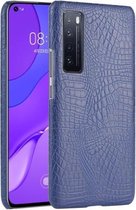 Voor Huawei Nova 7 schokbestendige krokodiltextuur pc + PU-hoes (blauw)