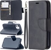 Voor iPhone 12 Retro Lambskin Texture Pure Color Horizontale Flip PU Leather Case voor iPhone 11, met houder & kaartsleuven & portemonnee & lanyard (zwart)
