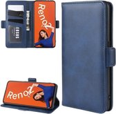 Voor OPPO Reno2 dubbelzijdige magnetische gesp horizontale flip lederen tas met houder & kaartsleuven en portemonnee (blauw)