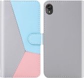 Voor Motorola Moto E6 Tricolor Stitching Horizontale Flip TPU + PU lederen tas met houder & kaartsleuven en portemonnee (grijs)