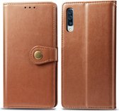 Retro effen kleur lederen gesp bescherming voor mobiele telefoon lederen tas met fotolijst en kaartsleuf en portemonnee en beugelfunctie voor Galaxy A70 (bruin)