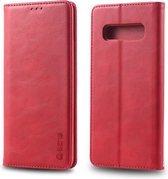 Voor Galaxy S10 AZNS retro textuur magnetische horizontale flip pu lederen case met houder & kaartsleuven & fotolijst (rood)