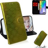 Voor Huawei Y6p Effen Kleur Kleurrijke Magnetische Gesp Horizontale Flip PU Lederen Case met Houder & Kaartsleuven & Portemonnee & Lanyard (Goud)