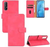 Voor OPPO Reno3 Pro 5G Effen Kleur Huidgevoel Magnetische Gesp Horizontale Flip Kalf Textuur PU Lederen Case met Houder & Kaartsleuven & Portemonnee (Rose Rood)