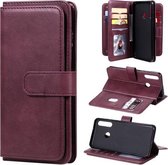Voor Huawei Y6P multifunctionele magnetische koperen gesp horizontale flip effen kleur lederen tas met 10 kaartsleuven & portemonnee & houder & fotolijst (wijnrood)