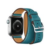 Voor Apple Watch 3/2/1 generatie 42mm universele lederen dubbele lusriem (blauw)