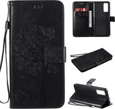 Voor Huawei Honor 30 Tree & Cat reliÃ«fpatroon Horizontale flip lederen tas met houder & kaartsleuven & portemonnee & draagkoord (zwart)