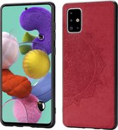 Voor Galaxy A71 Mandala reliÃ«f stoffen hoes PC + TPU mobiele telefoonbehuizing met magnetische functie en draagriem (rood)