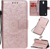 Voor Nokia 1.3 reliÃ«f zonnebloem patroon horizontale flip pu lederen tas met houder & kaartsleuven & portemonnee & lanyard (rose goud)