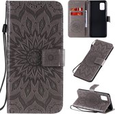 Voor Samsung Galaxy A71 5G reliÃ«f zonnebloem patroon horizontale flip pu lederen tas met houder & kaartsleuven & portemonnee & lanyard (grijs)