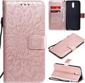 Voor Nokia 2.3 reliÃ«f zonnebloem patroon horizontale flip pu lederen tas met houder & kaartsleuven & portemonnee & lanyard (rose goud)