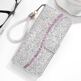 Voor Huawei P40 Lite E Glitter Poeder Horizontaal Flip Leren Case met Kaartsleuven & Houder & Lanyard (Zilver)