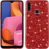 Voor Galaxy A20S Glittery Powder Shockproof TPU Case (rood)