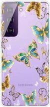 Voor Samsung Galaxy S21 5G gekleurd tekeningpatroon zeer transparant TPU beschermhoes (gouden vlinders)