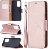 Voor Samsung Galaxy A52 5G Litchi Textuur Pure Kleur Horizontale Flip PU Lederen Case met Houder & Kaartsleuven & Portemonnee & Lanyard (Rose Goud)