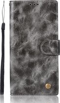 Voor Sony Xperia XA1 Plus Retro Koperen Knop Crazy Horse Horizontale Flip PU Lederen Case met Houder & Kaartsleuven & Portemonnee & Lanyard (Grijs)