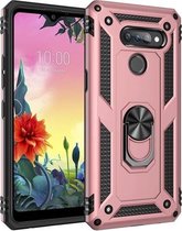 Voor LG K50S schokbestendige TPU + pc-beschermhoes met 360 graden roterende houder (roségoud)