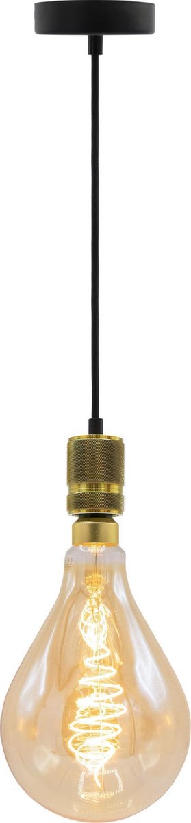Industriële gouden snoerpendel - inclusief XXL LED lamp - unieke croissant spiraal