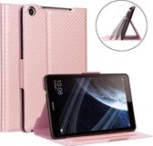 Voor Huawei Honor Pad 5 / MediaPad M5 Lite 8 inch ultradunne koolstofvezel horizontale flip PU lederen tablethoes met houder met 3 niveaus (rose goud)