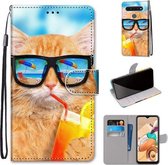 Voor LG K41S / K51S Gekleurde Tekening Cross Textuur Horizontale Flip PU Lederen Case met Houder & Kaartsleuven & Portemonnee & Lanyard (Kat Drinken Soda)