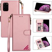 Voor Samsung Galaxy S20 Plus Rits Multi-kaartsleuven Horizontale Flip PU lederen tas met houder & kaartsleuven & Portemonnee & Lanyard & Fotolijst (Rose Goud)