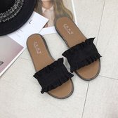 Lotus Leaf Edge Beach Flat Bottom Sandals Slippers, maat: 38 (zwart)