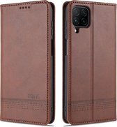 Voor Samsung Galaxy A12 AZNS Magnetische Kalfsstructuur Horizontale Flip Leren Case met Kaartsleuven & Houder & Portemonnee (Donkerbruin)