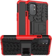 Voor OnePlus 8T Tyre Texture Shockproof TPU + PC beschermhoes met houder (rood)