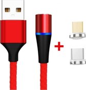 2 in 1 3A USB naar Micro USB + USB-C / Type-C Snel opladen + 480 Mbps Datatransmissie Mobiele telefoon Magnetische zuigkracht Snel opladen Datakabel, kabellengte: 1 m (rood)