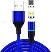 2 in 1 3A USB naar Micro USB + USB-C / Type-C Snel opladen + 480 Mbps Datatransmissie Mobiele telefoon Magnetische zuigkracht Snel opladen Datakabel, kabellengte: 2 m (blauw)