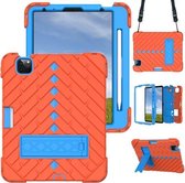 Schokbestendige Rhombus Robot pc + siliconen beschermhoes met houder en schouderriem voor iPad Air (2020) 10.9 (oranje + blauw)