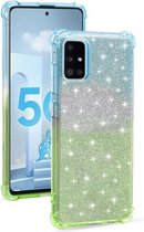 Voor Samsung Galaxy A71 5G gradiënt glitter poeder schokbestendig TPU beschermhoes (blauwgroen)