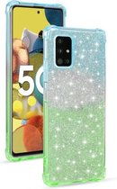 Voor Samsung Galaxy A51 5G gradiënt glitter poeder schokbestendig TPU beschermhoes (blauwgroen)