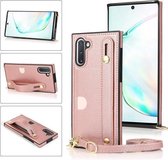 Voor Samsung Galaxy Note 10 polsband PU + TPU schokbestendige beschermhoes met crossbody lanyard & houder & kaartsleuf (rose goud)