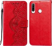 Voor Huawei P30 Lite / nova 4e Flower Vine Embossing Pattern Horizontale Flip Leather Case met Card Slot & Holder & Wallet & Lanyard (Red)