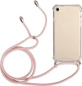 Vierhoekige schokbestendige transparante TPU-beschermhoes met draagkoord voor iPhone SE 2020/8/7 (roze)