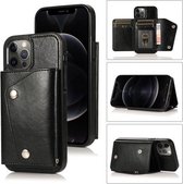 Schokbestendig PU + TPU lederen hoesje met kaartsleuven & houder & fotolijst & portemonnee & lanyard voor iPhone 12/12 Pro (zwart)