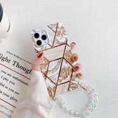 Splicing Flower Pattern TPU beschermhoes met kettingriem voor iPhone 11 (goud)