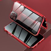 Vierhoekige schokbestendige anti-gluren magnetisch metalen frame Dubbelzijdig gehard glazen hoesje voor iPhone 12 Pro (rood)