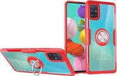 Voor Galaxy A51 schokbestendig transparant TPU + acryl beschermhoes met ringhouder (rood)