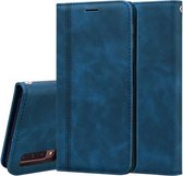 Voor Samsung Galaxy A7 (2018) Frosted Business Magnetische Horizontale Flip PU lederen tas met houder & kaartsleuf & lanyard (blauw)