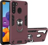 Voor Samsung Galaxy A21 (EU-versie) 2 in 1 Armor Series PC + TPU beschermhoes met ringhouder (wijnrood)