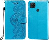 Voor Xiaomi Redmi 9C Flower Vine Embossing Pattern Horizontale Flip Leather Case met Card Slot & Holder & Wallet & Lanyard (Blue)